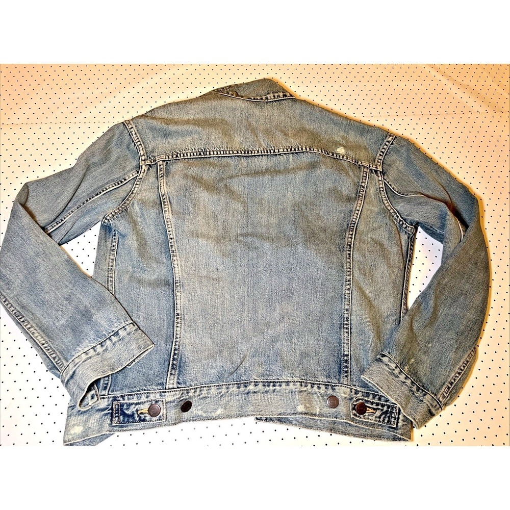 ABLE Distressed Denim Jacket Medium Light Wash Trucker Lyocell Blend - Picture 10 of 13